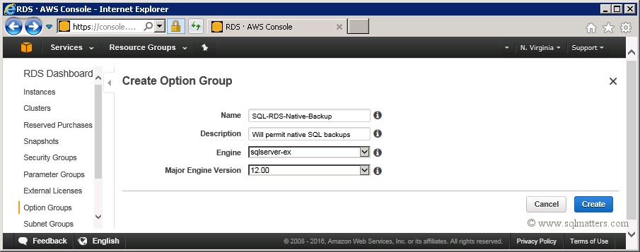 Create new option group